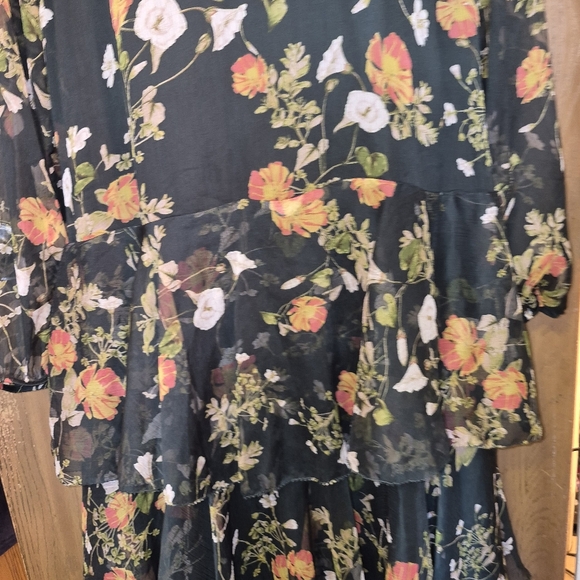 Lauren Ralph Lauren Floral Georgette Sheer Ruffles Green Dress Size 14 New - Picture 6 of 9